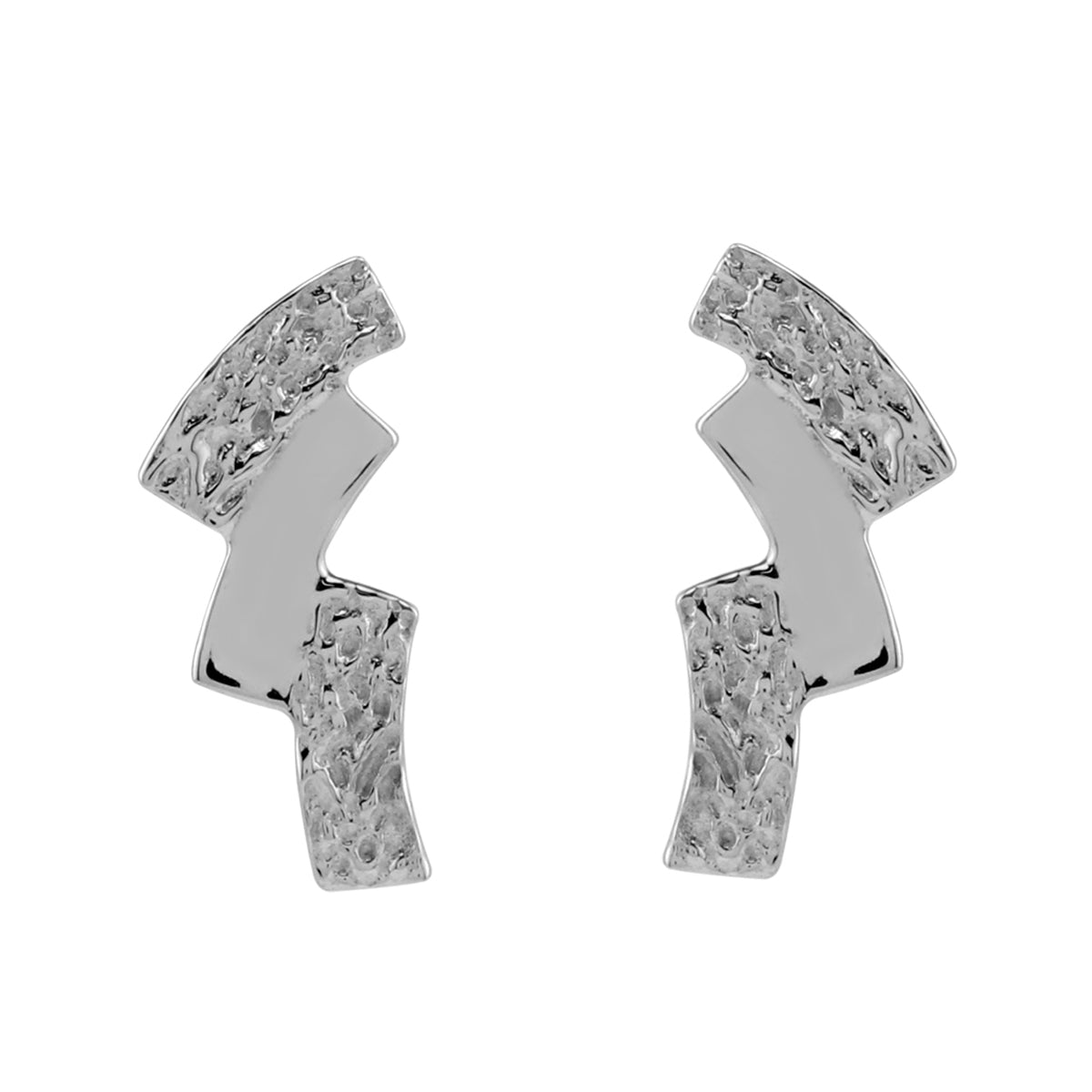White Gold Plated 925 Sterling Silver Textured Casual Post/Stud Earrings