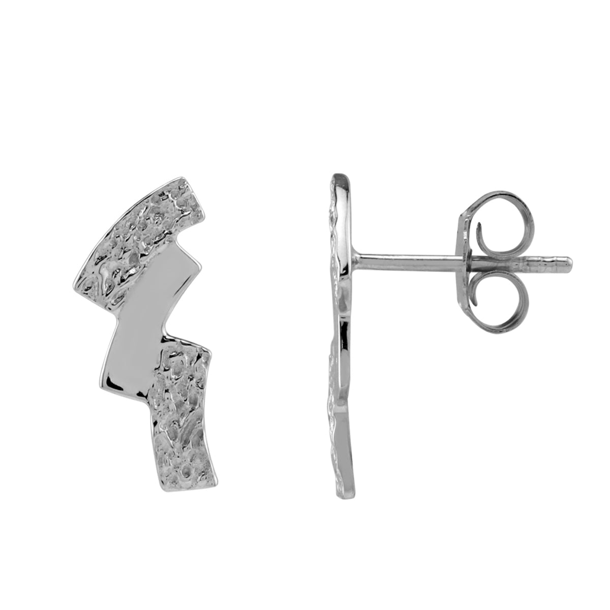 White Gold Plated 925 Sterling Silver Textured Casual Post/Stud Earrings