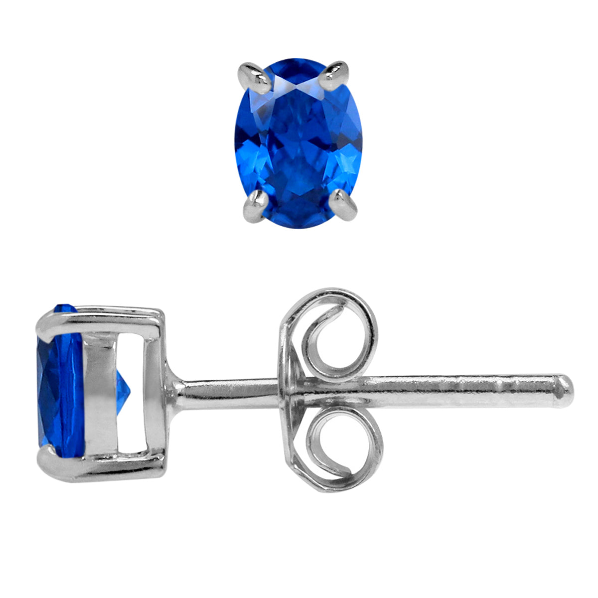 Petite 5X4mm Created Oval Shape Blue Sapphire 925 Sterling Silver Stud Gemstone Earrings silvershake