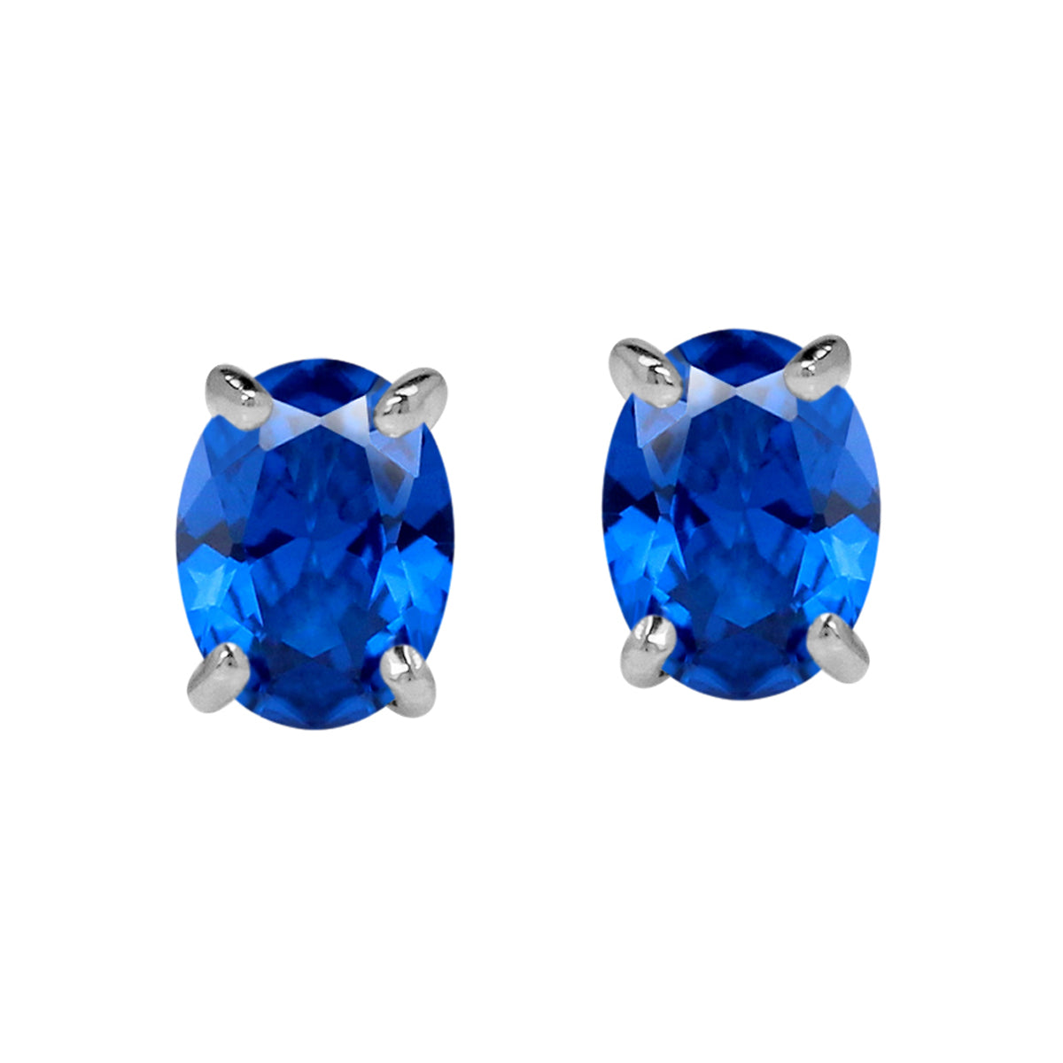 Petite 5X4mm Created Oval Shape Blue Sapphire 925 Sterling Silver Stud Gemstone Earrings silvershake