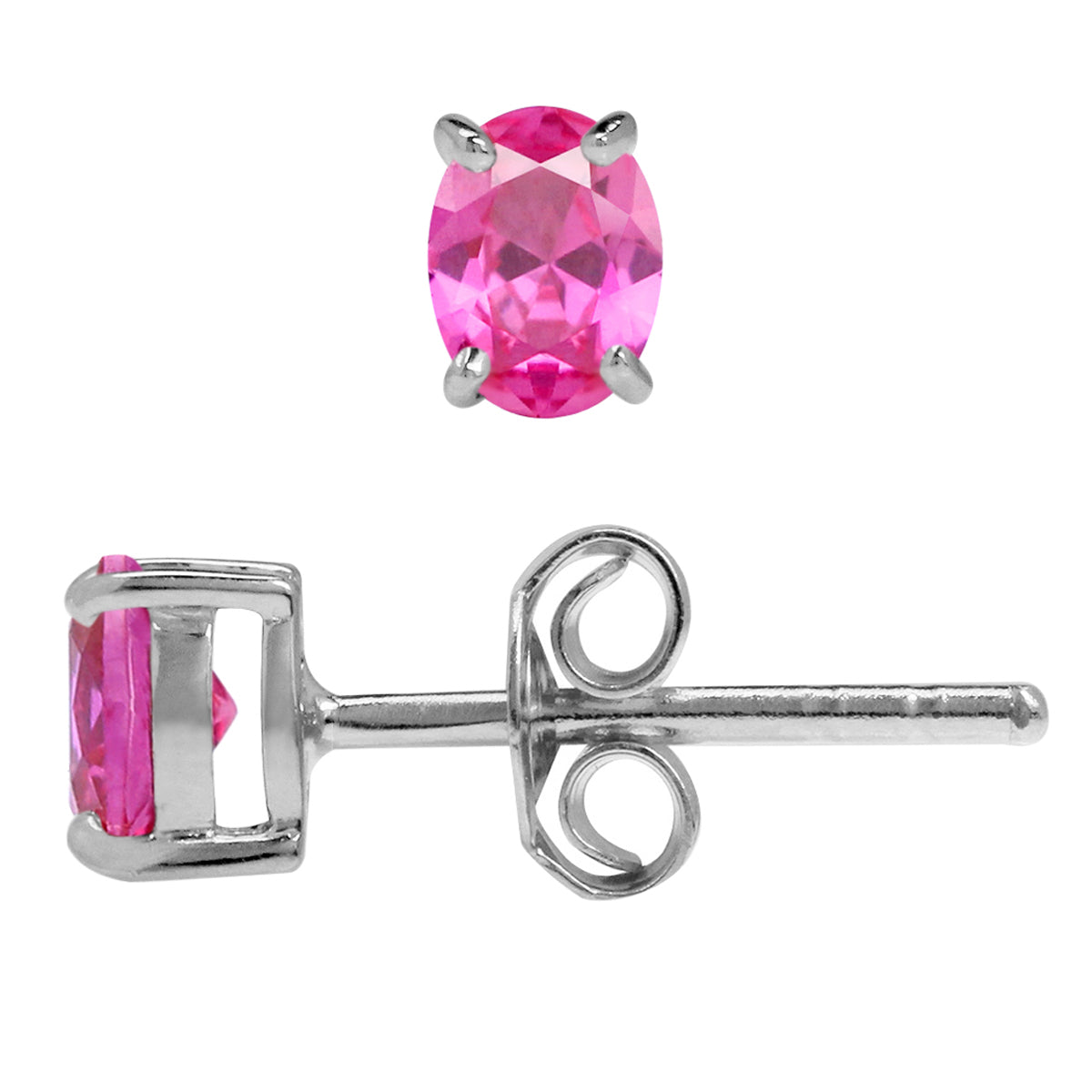 Petite 5X4mm Created Oval Shape Pink Tourmaline 925 Sterling Silver Stud Gemstone Earrings silvershake