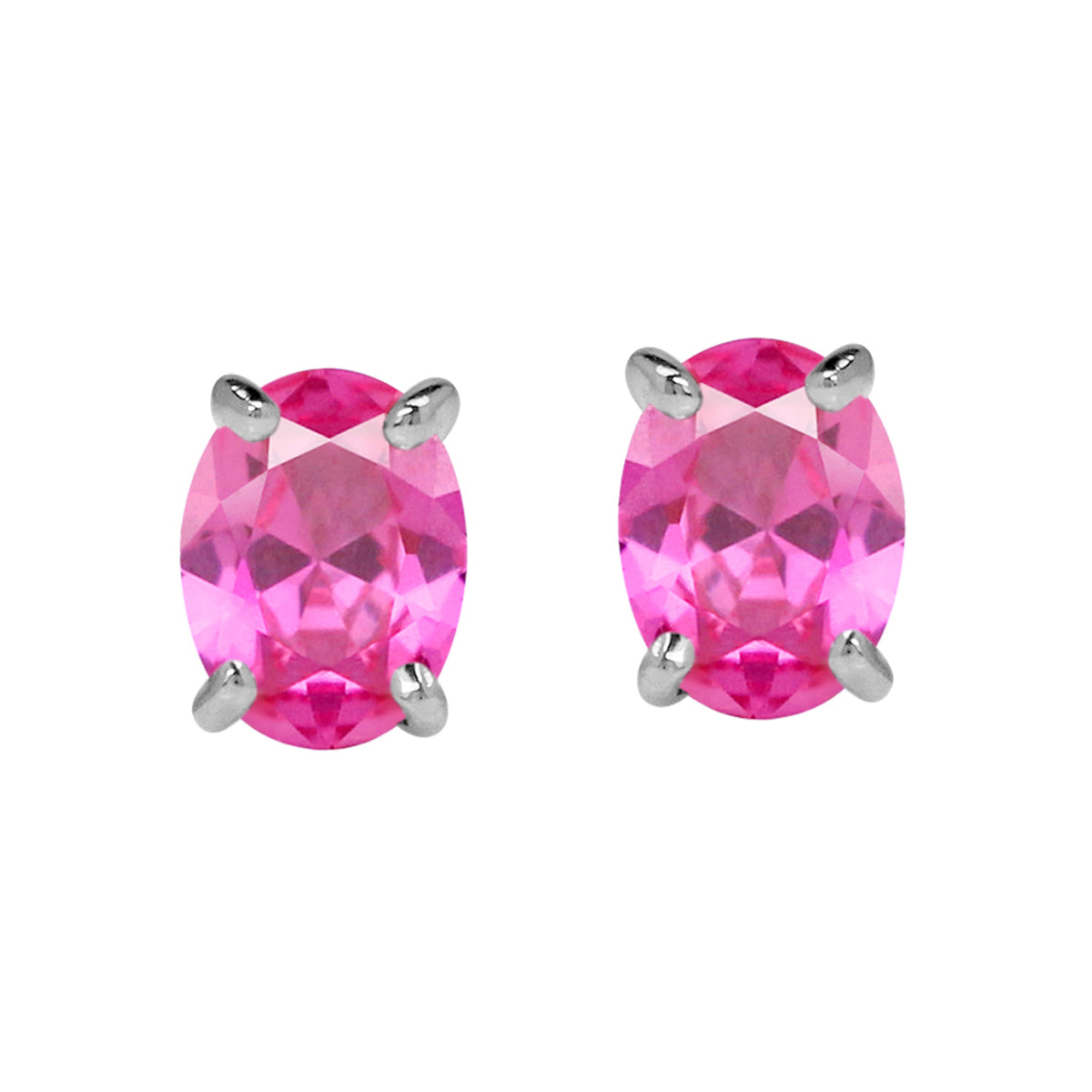 Petite 5X4mm Created Oval Shape Pink Tourmaline 925 Sterling Silver Stud Gemstone Earrings silvershake