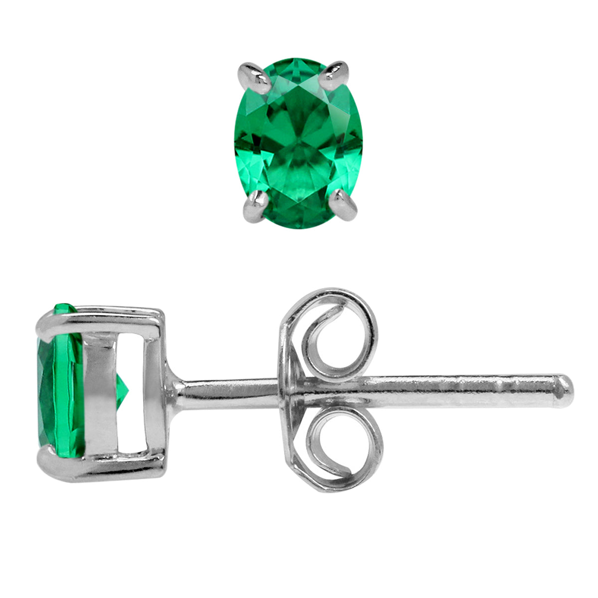 Petite 5X4mm Created Oval Shape Nano Green Emerald 925 Sterling Silver Stud Gemstone Earrings silvershake