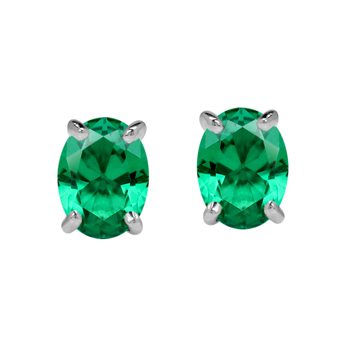 Petite 5X4mm Created Oval Shape Nano Green Emerald 925 Sterling Silver Stud Gemstone Earrings silvershake