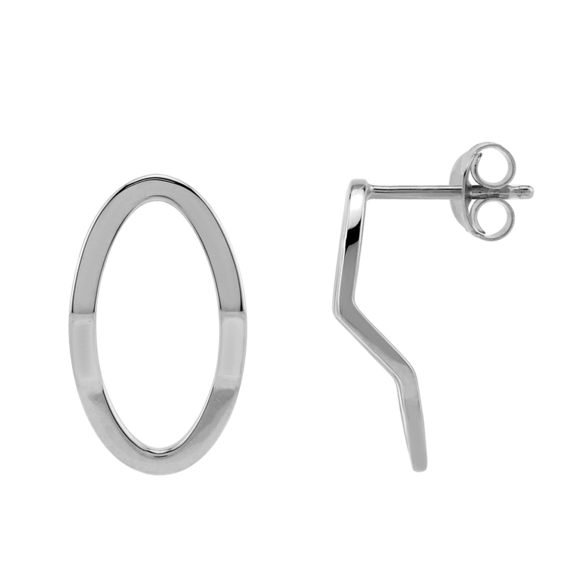 White Gold Plated 925 Sterling Silver Oval Shape Geometric Stud Post Earrings