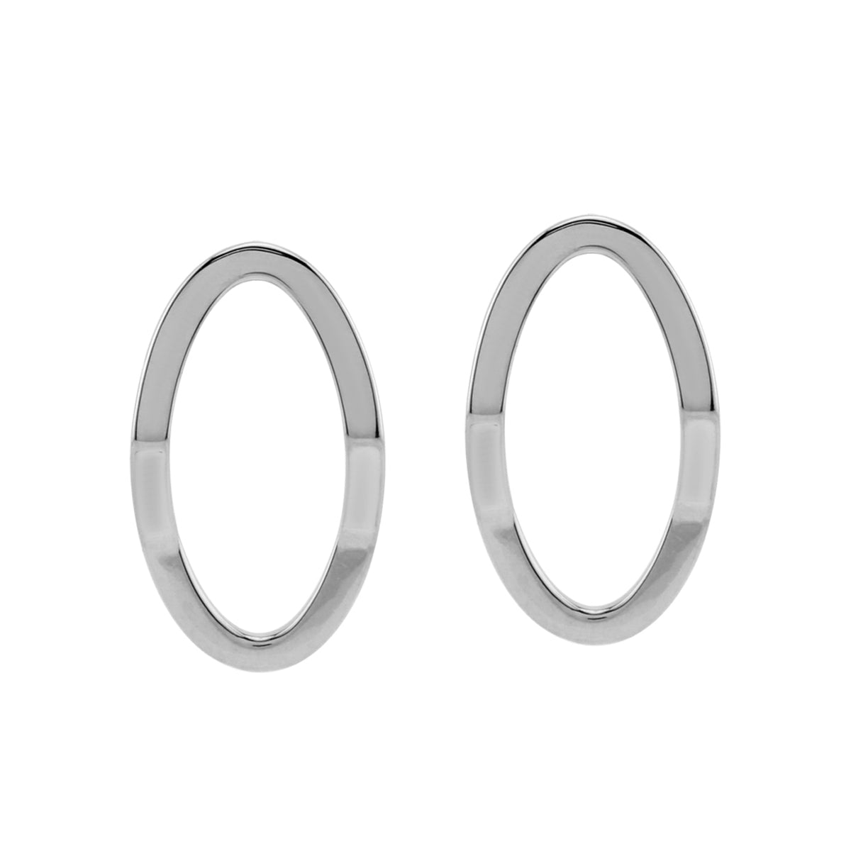 White Gold Plated 925 Sterling Silver Oval Shape Geometric Stud Post Earrings