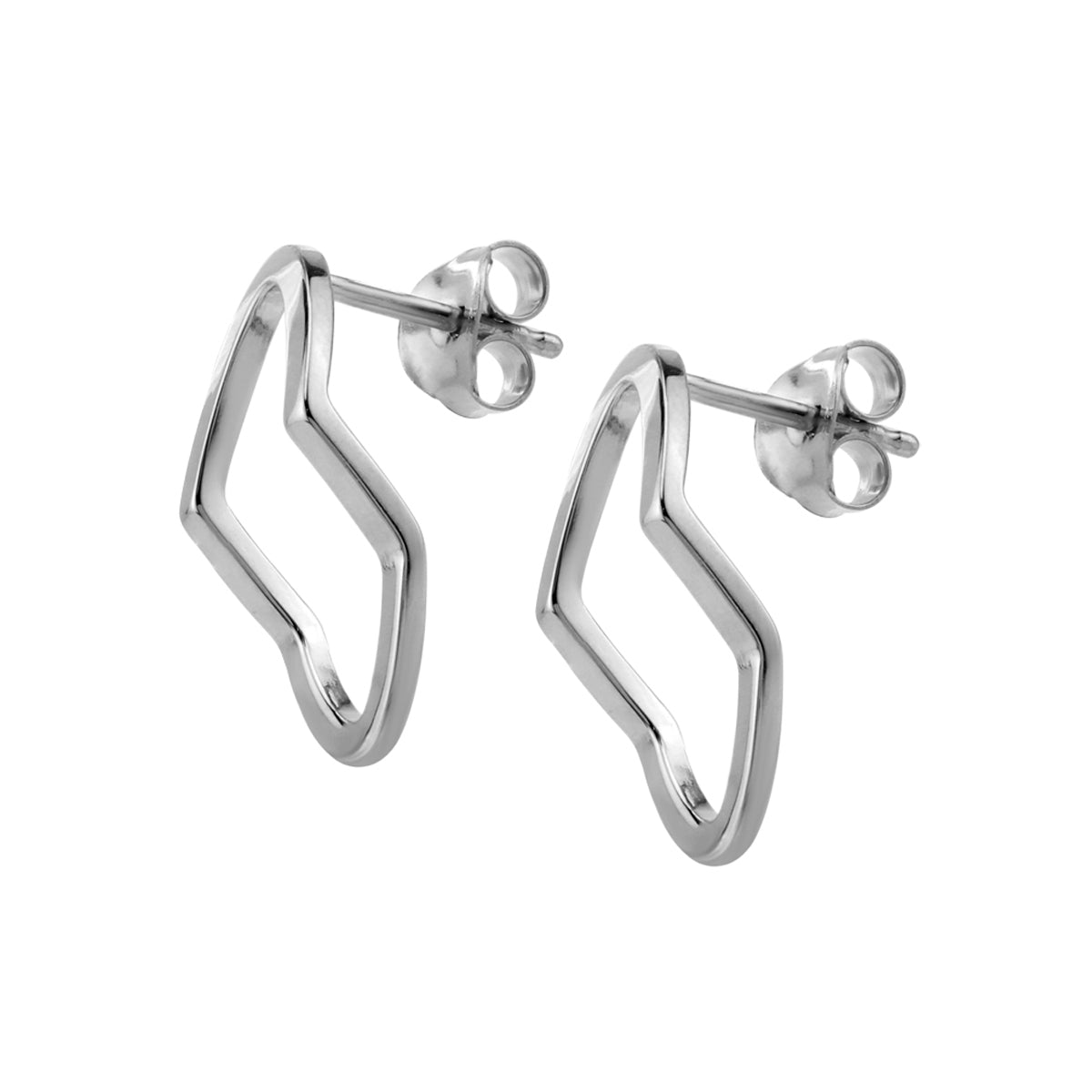 White Gold Plated 925 Sterling Silver Oval Shape Geometric Stud Post Earrings