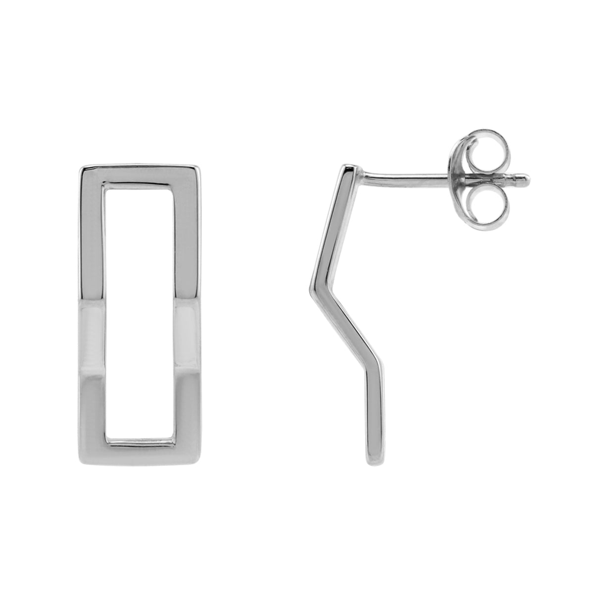 White Gold Plated 925 Sterling Silver Rectangle Shape Geometric Stud Post Earrings