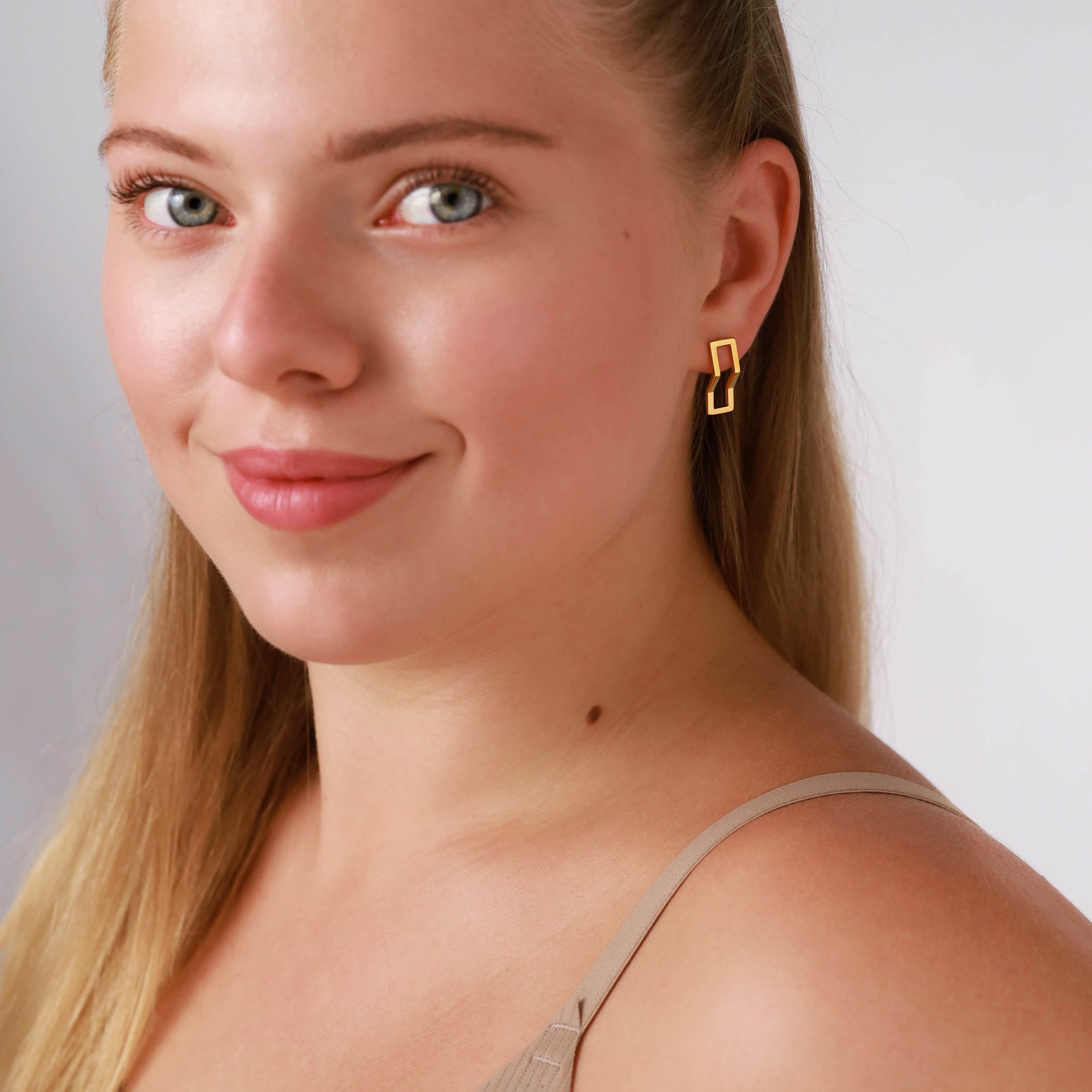 Rose Gold Plated 925 Sterling Silver Rectangle Shape Geometric Stud Post Earrings