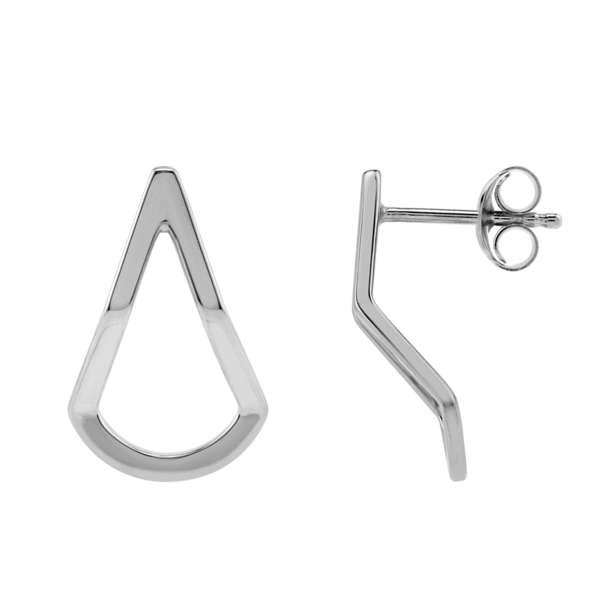 White Gold Plated 925 Sterling Silver Pear Drop Shape Geometric Stud Post Earrings