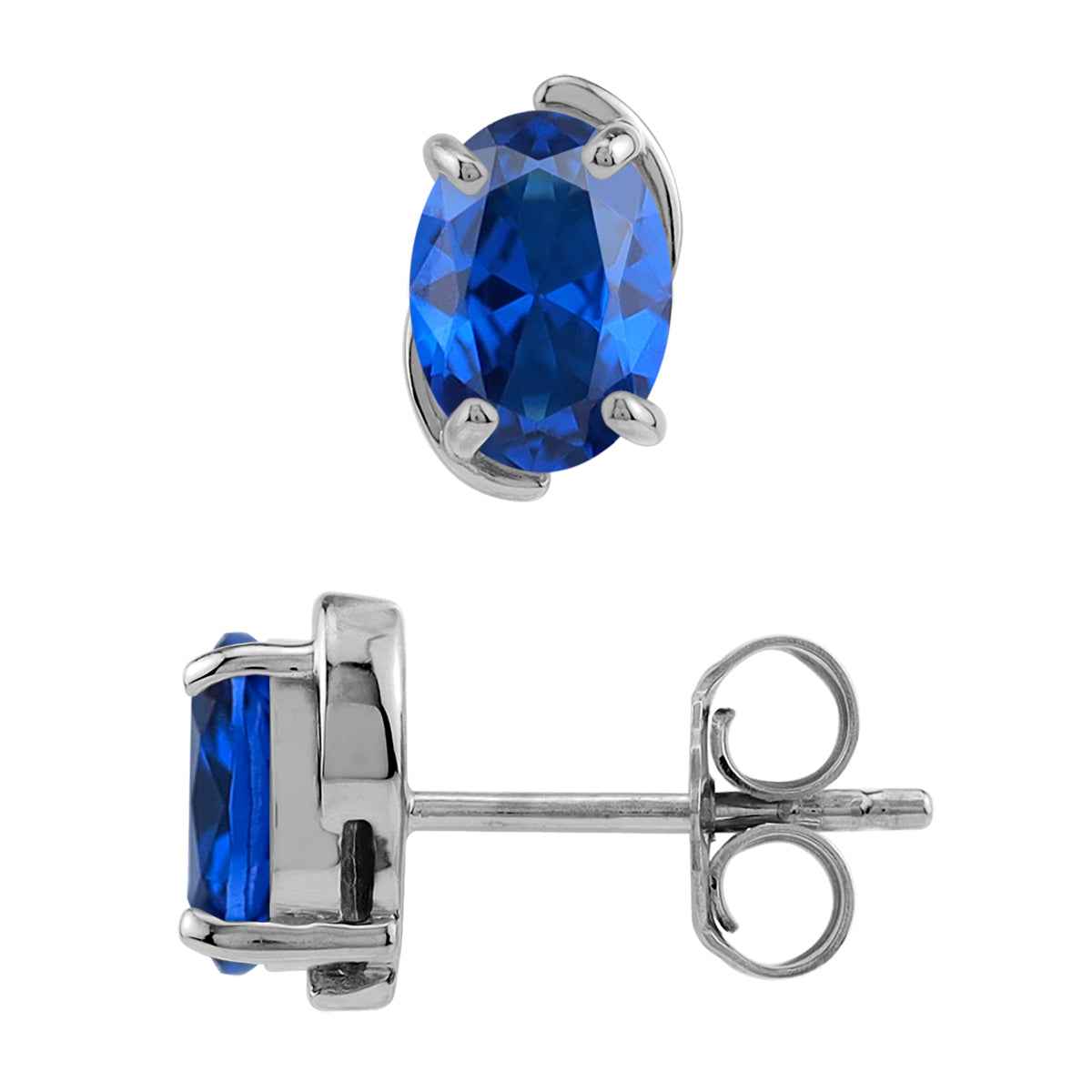 7X5mm Created Oval Shape Blue Sapphire White Gold Plated 925 Sterling Silver Business Attire Stud Earrings