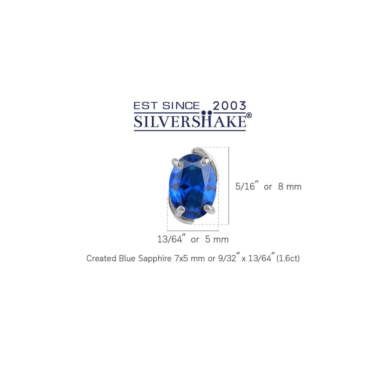 7X5mm Created Oval Shape Blue Sapphire White Gold Plated 925 Sterling Silver Business Attire Stud Earrings