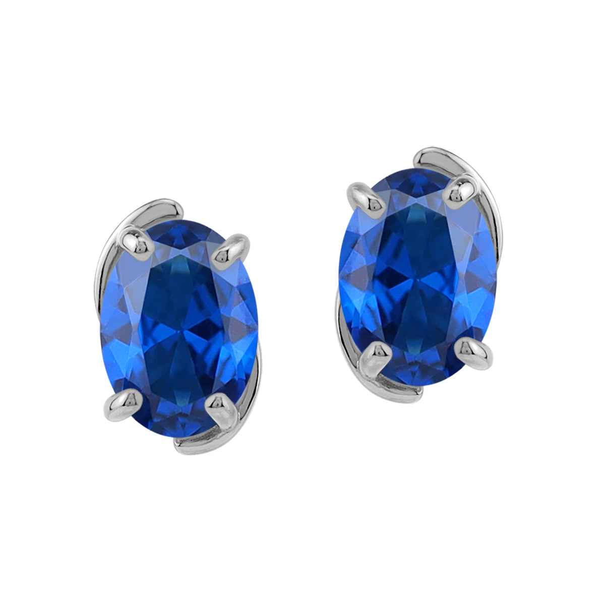 7X5mm Created Oval Shape Blue Sapphire White Gold Plated 925 Sterling Silver Business Attire Stud Earrings