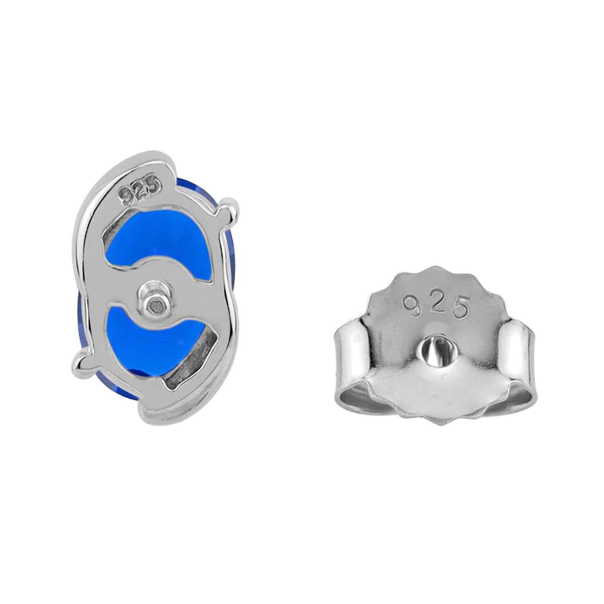 7X5mm Created Oval Shape Blue Sapphire White Gold Plated 925 Sterling Silver Business Attire Stud Earrings
