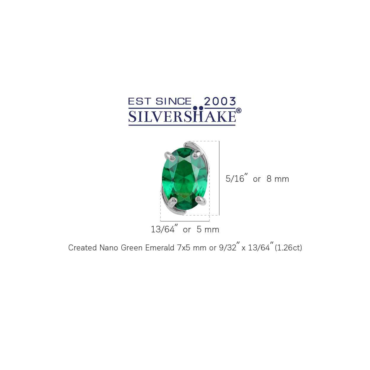 7X5mm Created Oval Shape Nano Green Emerald White Gold Plated 925 Sterling Silver Business Attire Stud Earrings