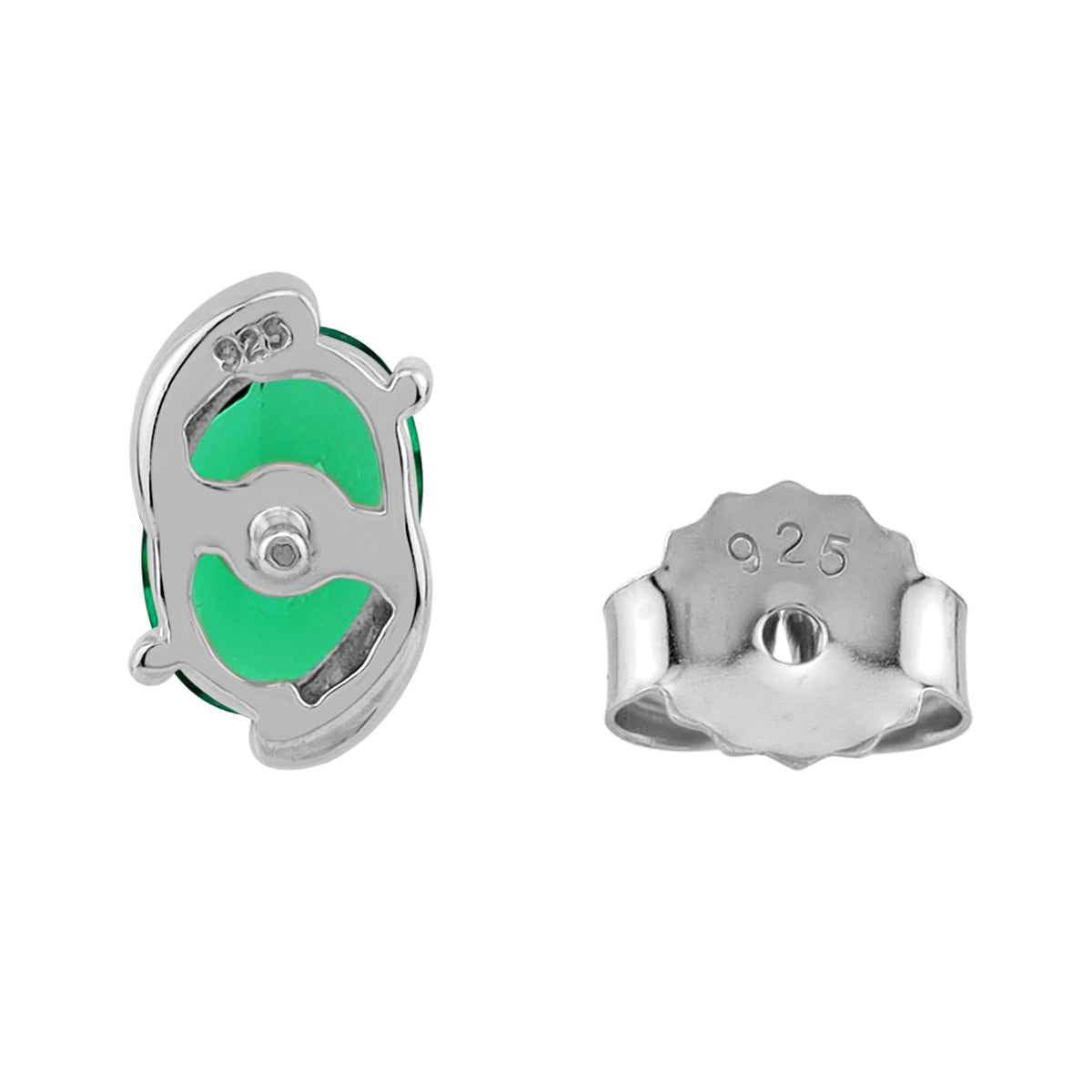 7X5mm Created Oval Shape Nano Green Emerald White Gold Plated 925 Sterling Silver Business Attire Stud Earrings