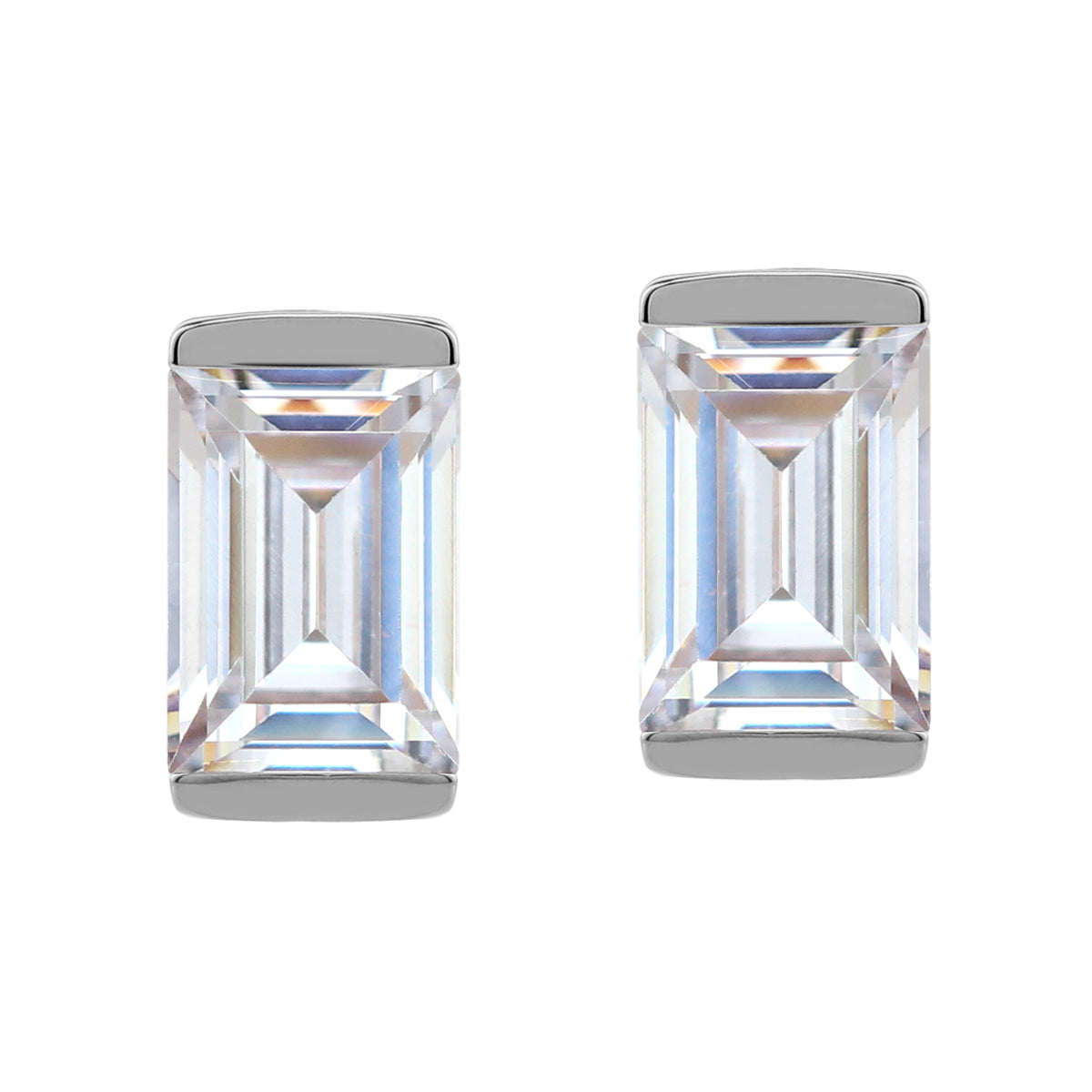 7X5mm Emerald Cut Baguette Shape Cubic Zirconia White Gold Plated 925 Sterling Silver Business Attire Stud Post Earrings