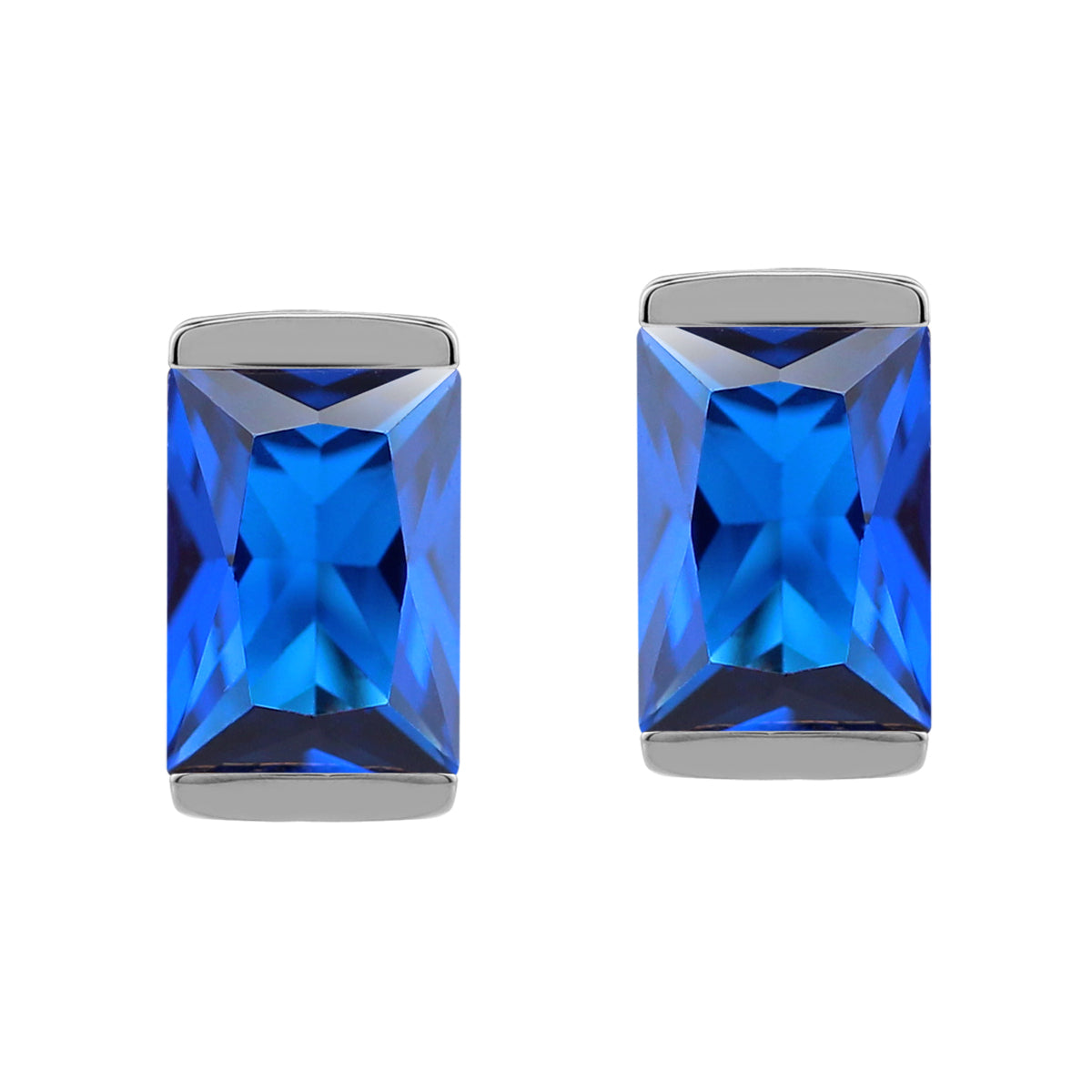 7X5mm Created Baguette Shape Blue Sapphire White Gold Plated 925 Sterling Silver Business Attire Stud Post Earrings