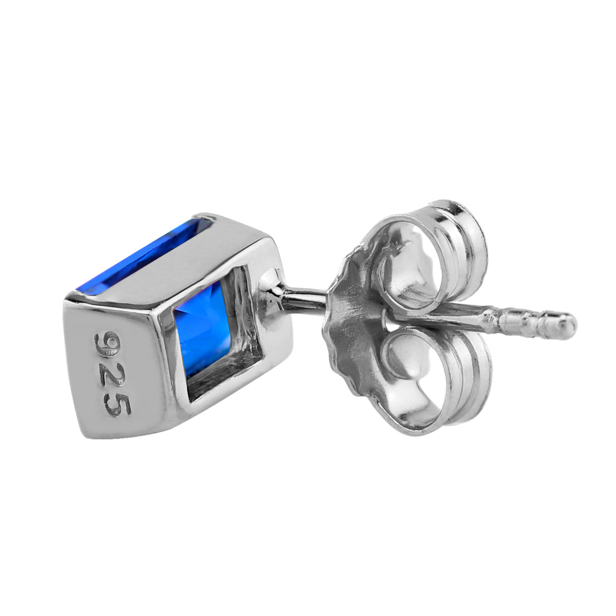 7X5mm Created Baguette Shape Blue Sapphire White Gold Plated 925 Sterling Silver Business Attire Stud Post Earrings
