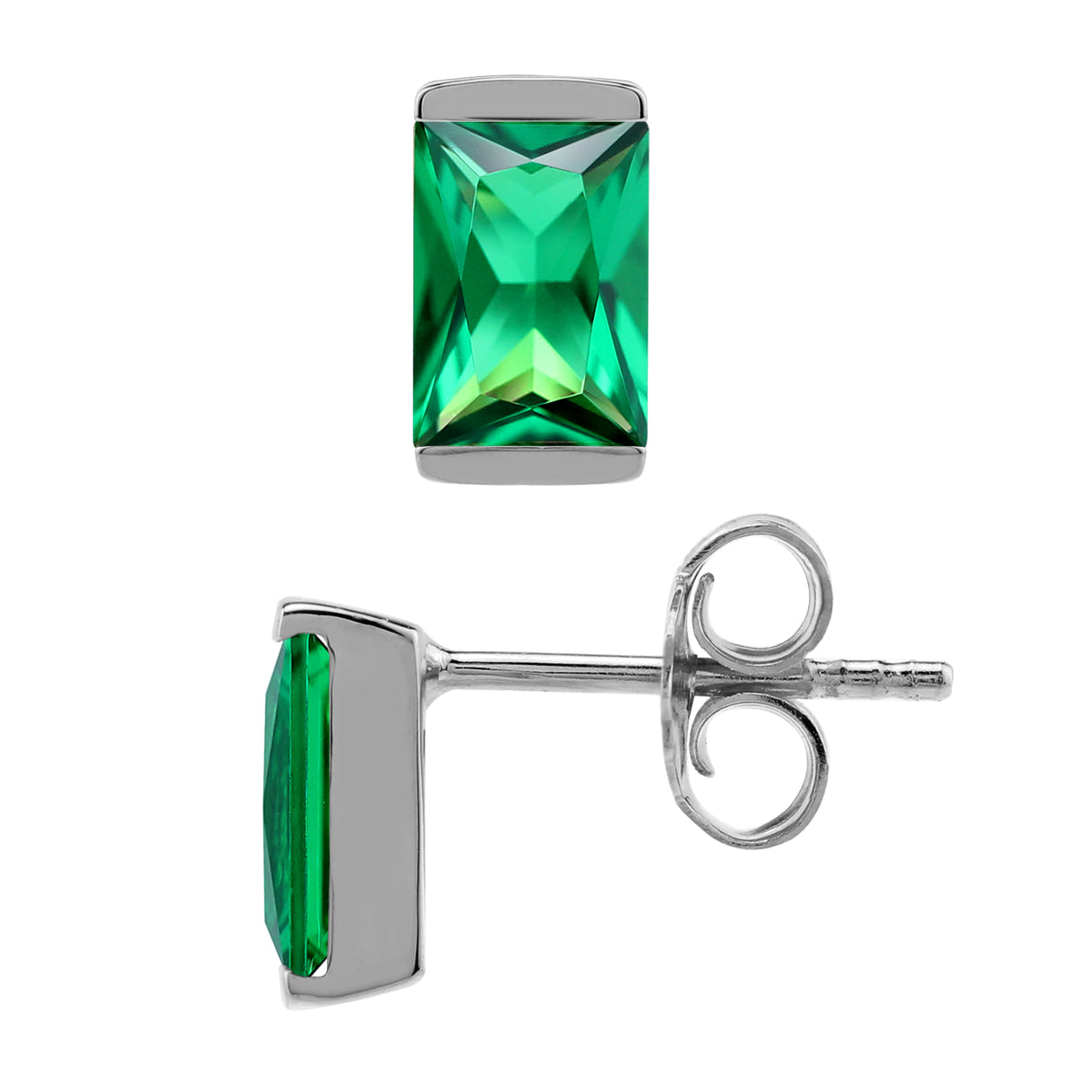 7X5mm Created Baguette Shape Nano Green Emerald White Gold Plated 925 Sterling Silver Business Attire Stud Post Earrings