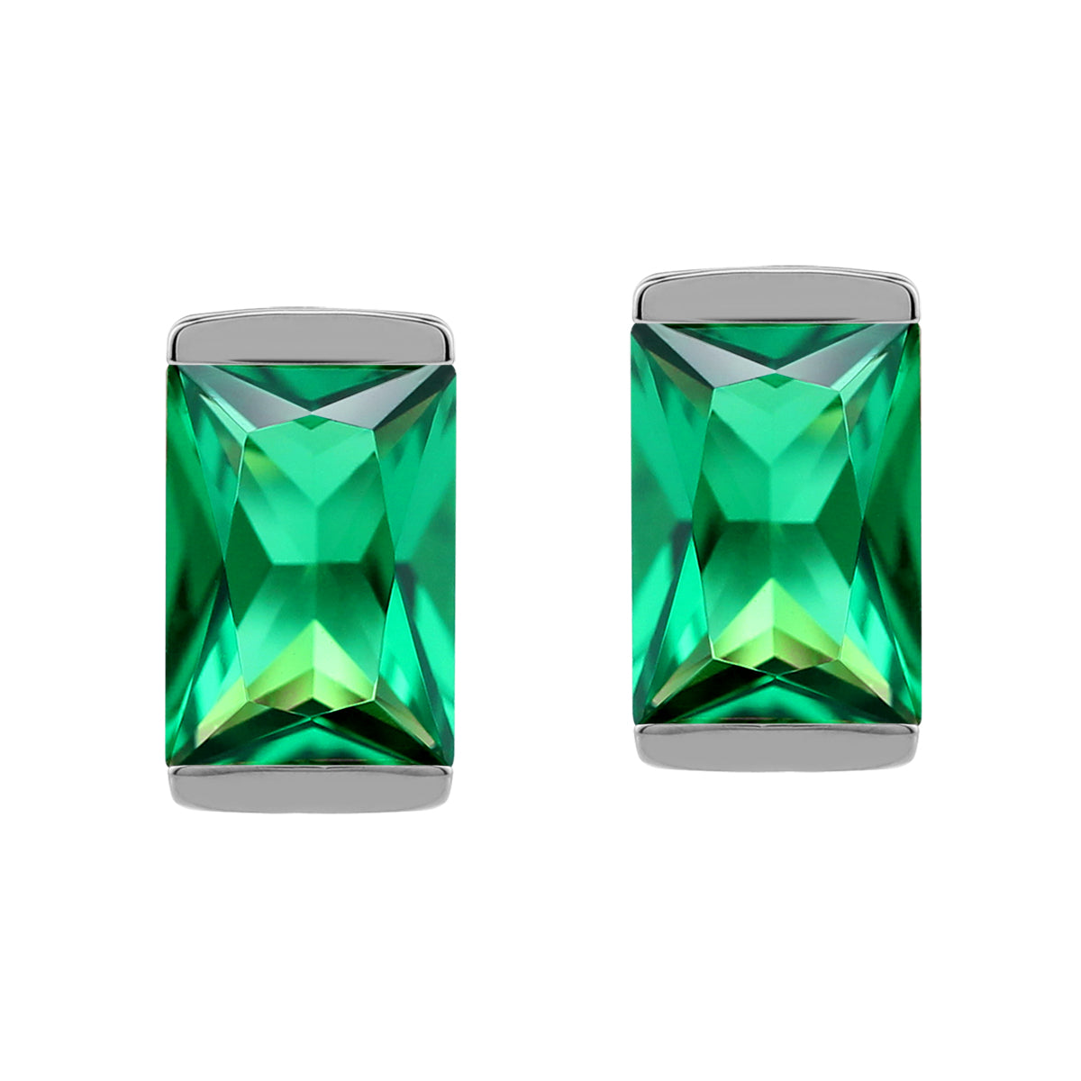 7X5mm Created Baguette Shape Nano Green Emerald White Gold Plated 925 Sterling Silver Business Attire Stud Post Earrings