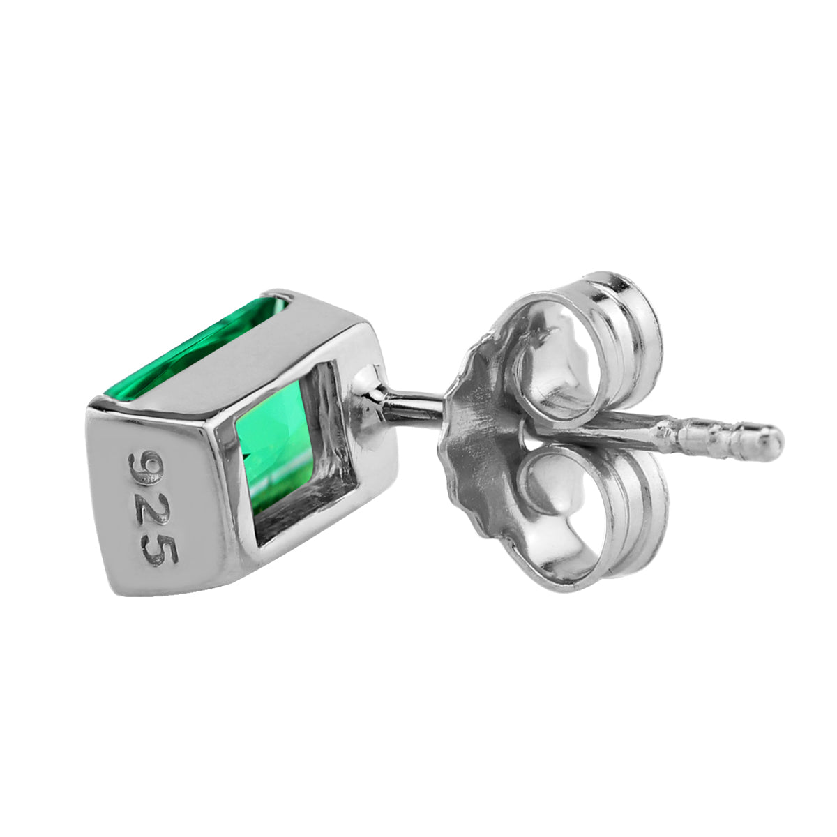 7X5mm Created Baguette Shape Nano Green Emerald White Gold Plated 925 Sterling Silver Business Attire Stud Post Earrings