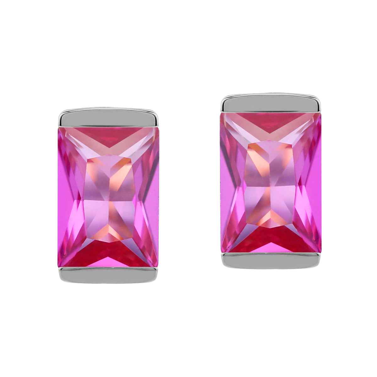 7X5mm Created Baguette Shape Pink Tourmaline White Gold Plated 925 Sterling Silver Business Attire Stud Post Earrings