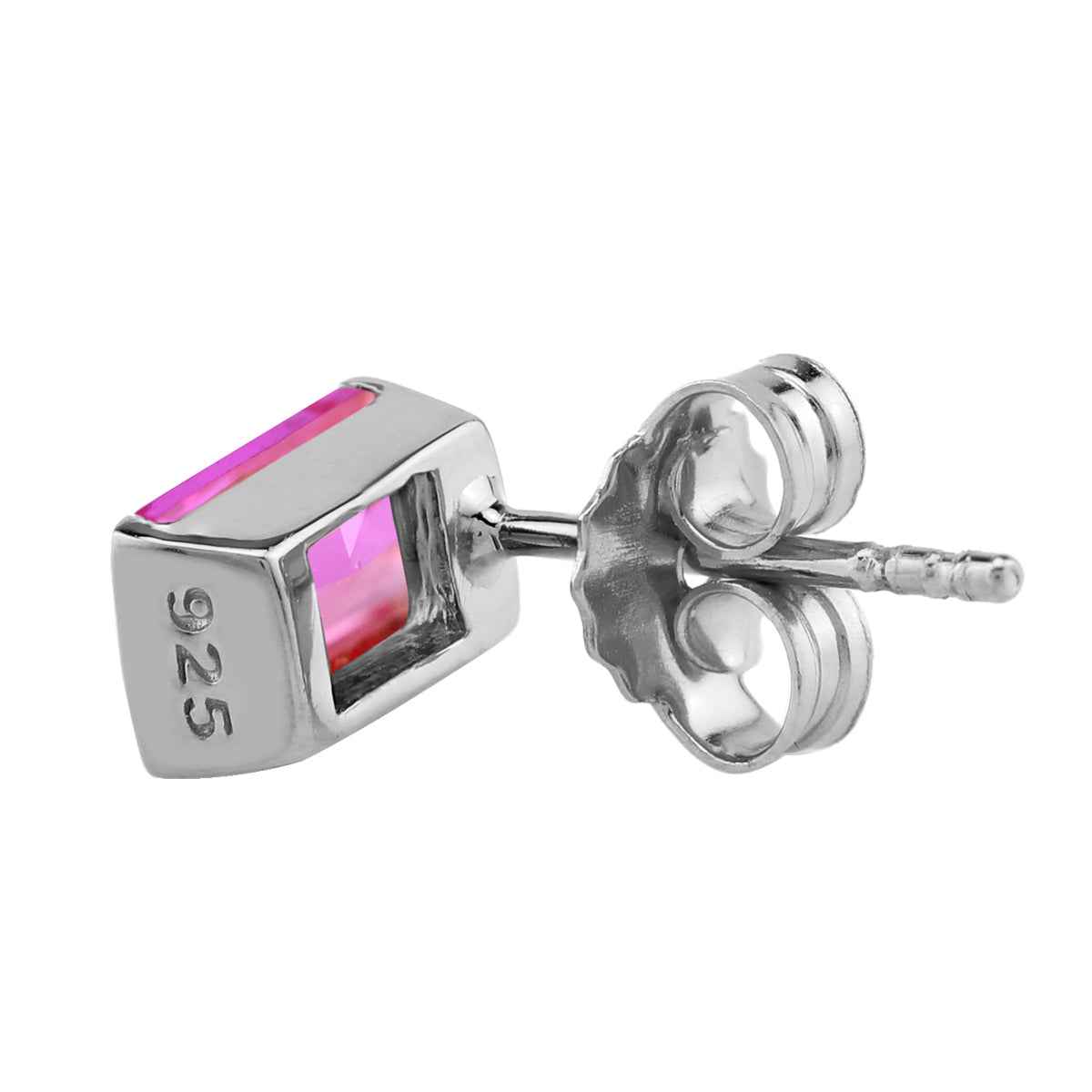 7X5mm Created Baguette Shape Pink Tourmaline White Gold Plated 925 Sterling Silver Business Attire Stud Post Earrings