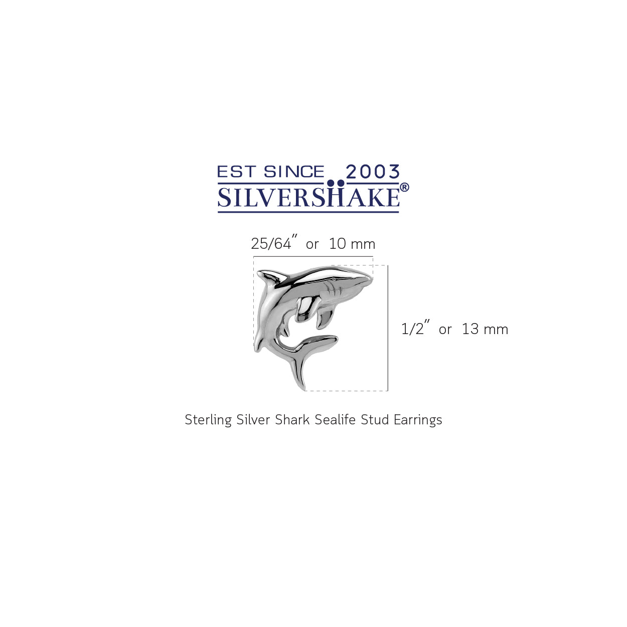 White Gold Plated 925 Sterling Silver Minimalist Shark Sealife Divers Casual Stud Earrings