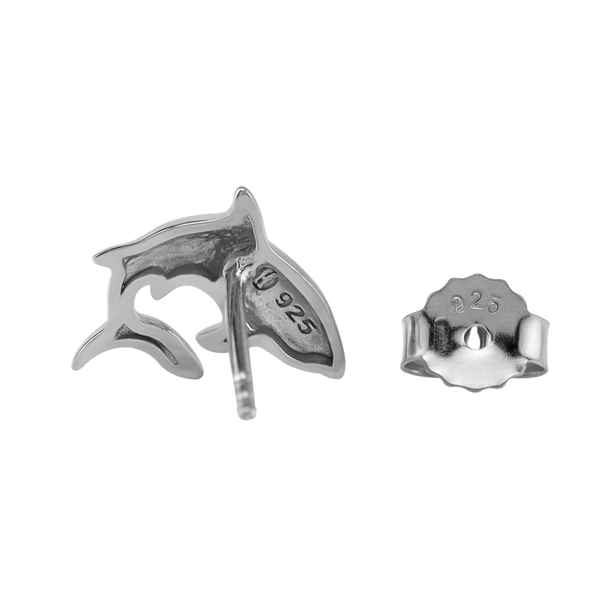 White Gold Plated 925 Sterling Silver Minimalist Shark Sealife Divers Casual Stud Earrings