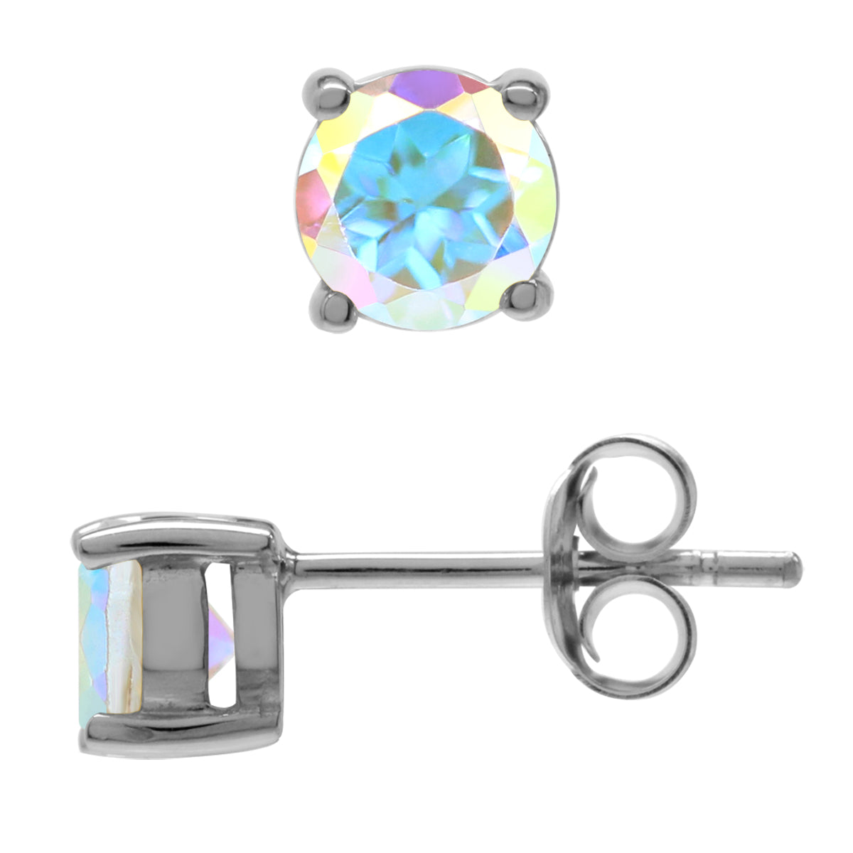 5MM Petite Genuine Round Shape Mercury Mist Aurora Borealis Topaz 925 Sterling Silver Stud Earrings