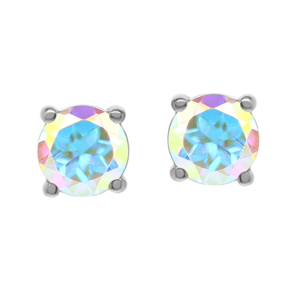 5MM Petite Genuine Round Shape Mercury Mist Aurora Borealis Topaz 925 Sterling Silver Stud Earrings