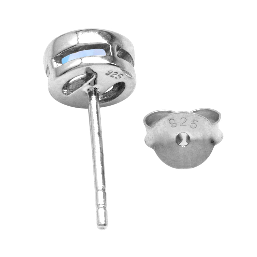 1.18 CTW Petite 5MM Genuine Round Shape Mercury Mist Aurora Borealis (AB) Topaz White Gold Plated 925 Sterling Silver Business Attire Bezel Set Stud Gemstone Earrings - Silvershake-store