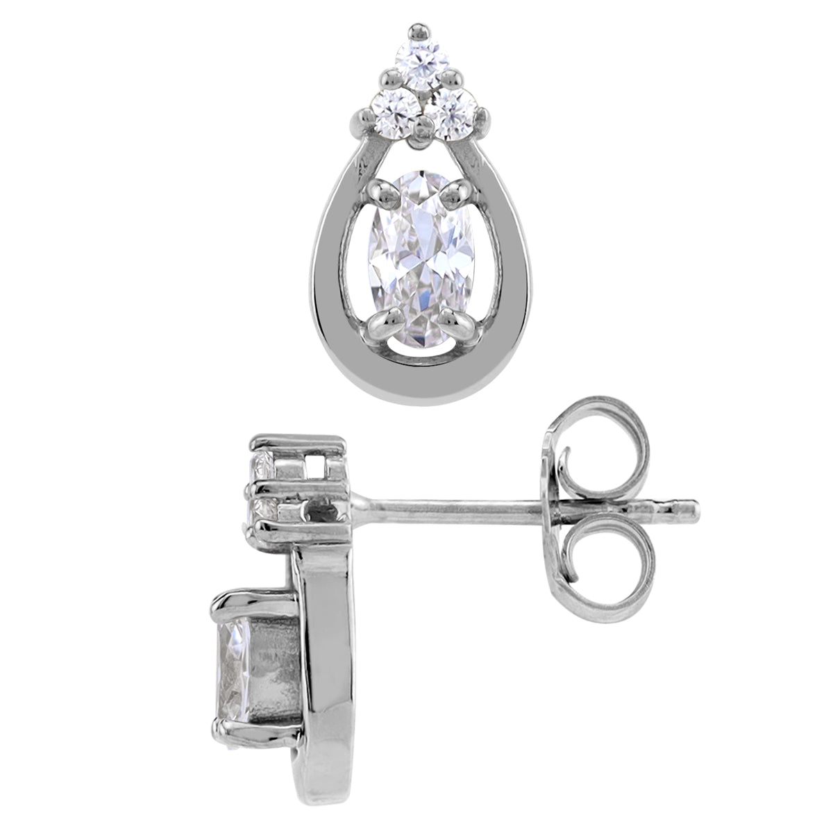 Petite Cubic Zirconia White Gold Plated 925 Sterling Silver Drop Stud Post Earrings
