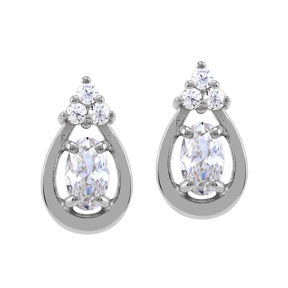 Petite Cubic Zirconia White Gold Plated 925 Sterling Silver Drop Stud Post Earrings