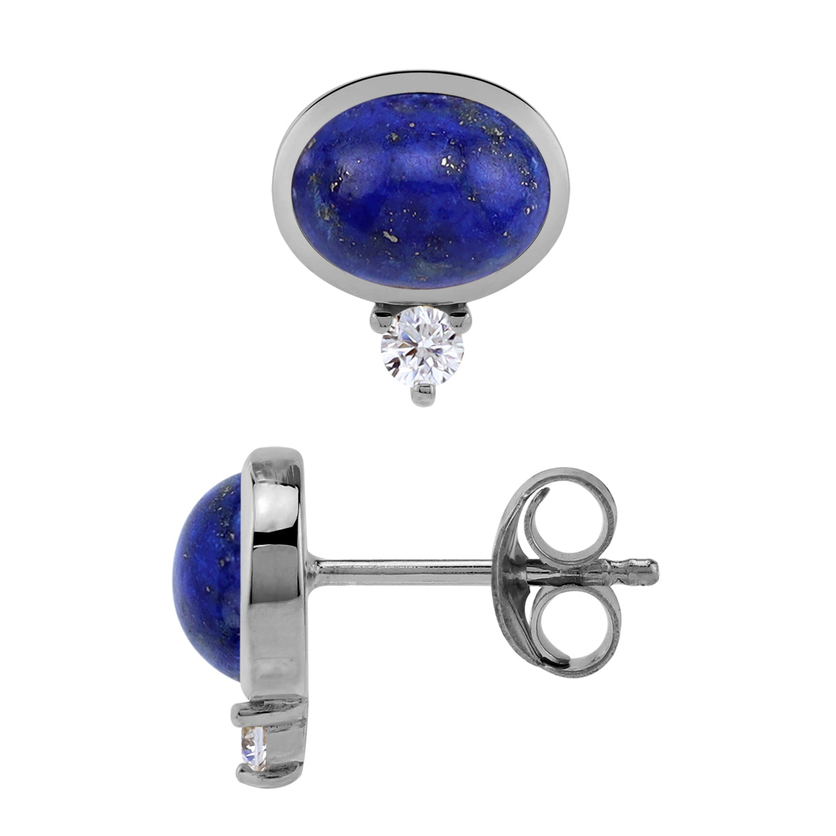 8X6mm Natural Oval Shape Blue Lapis Lazuli White Gold Plated 925 Sterling Silver Business Attire Bezel Set Stud Gemstone Earrings