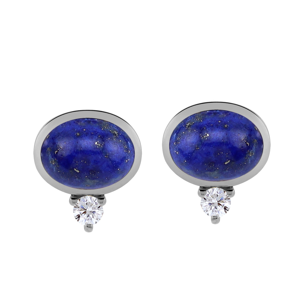 8X6mm Natural Oval Shape Blue Lapis Lazuli White Gold Plated 925 Sterling Silver Business Attire Bezel Set Stud Gemstone Earrings