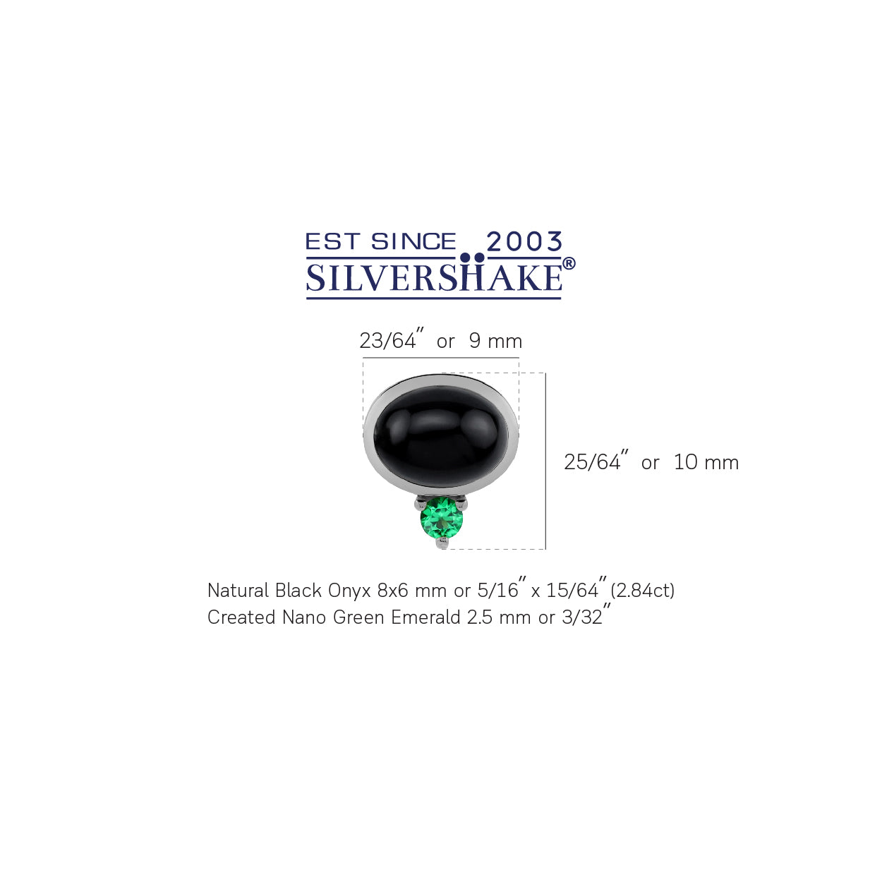 8X6mm Natural Oval Shape Black Onyx and Created Nano Green Emerald White Gold Plated 925 Sterling Silver Business Attire Bezel Set Stud Gemstone Earrings