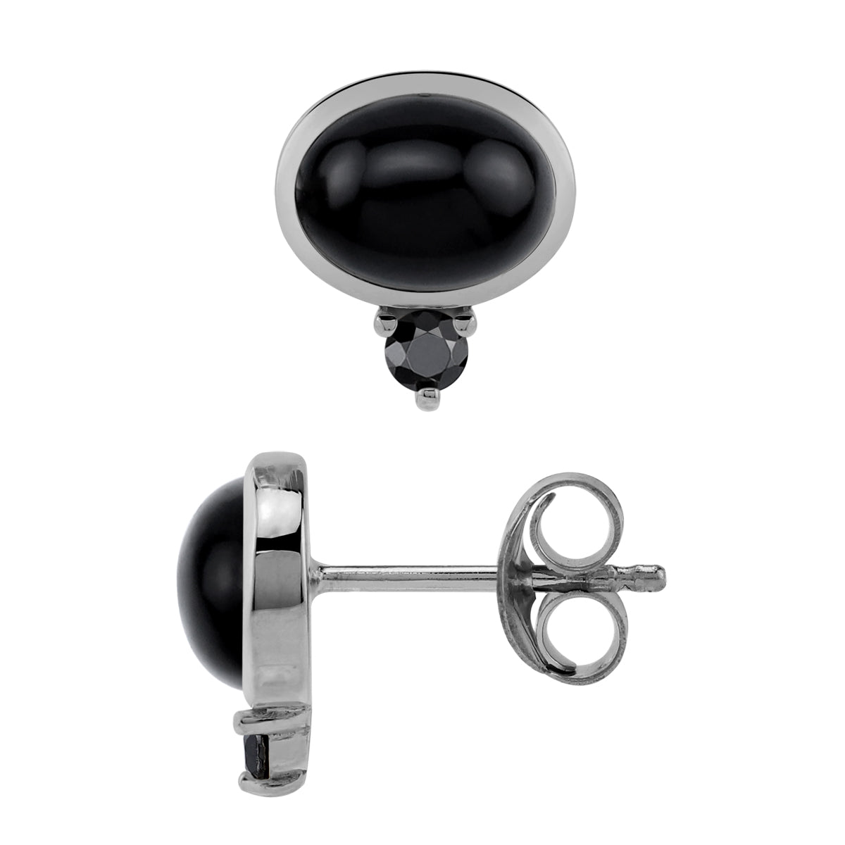 8X6mm Natural Oval Shape Black Onyx White Gold Plated 925 Sterling Silver Business Attire Bezel Set Stud Gemstone Earrings