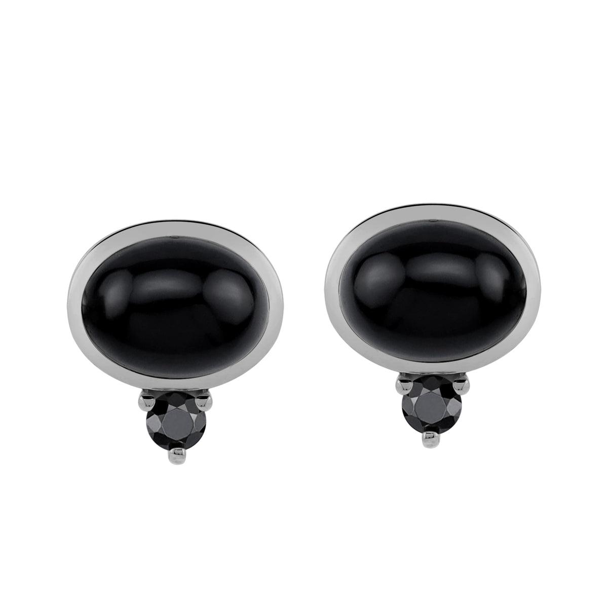 8X6mm Natural Oval Shape Black Onyx White Gold Plated 925 Sterling Silver Business Attire Bezel Set Stud Gemstone Earrings