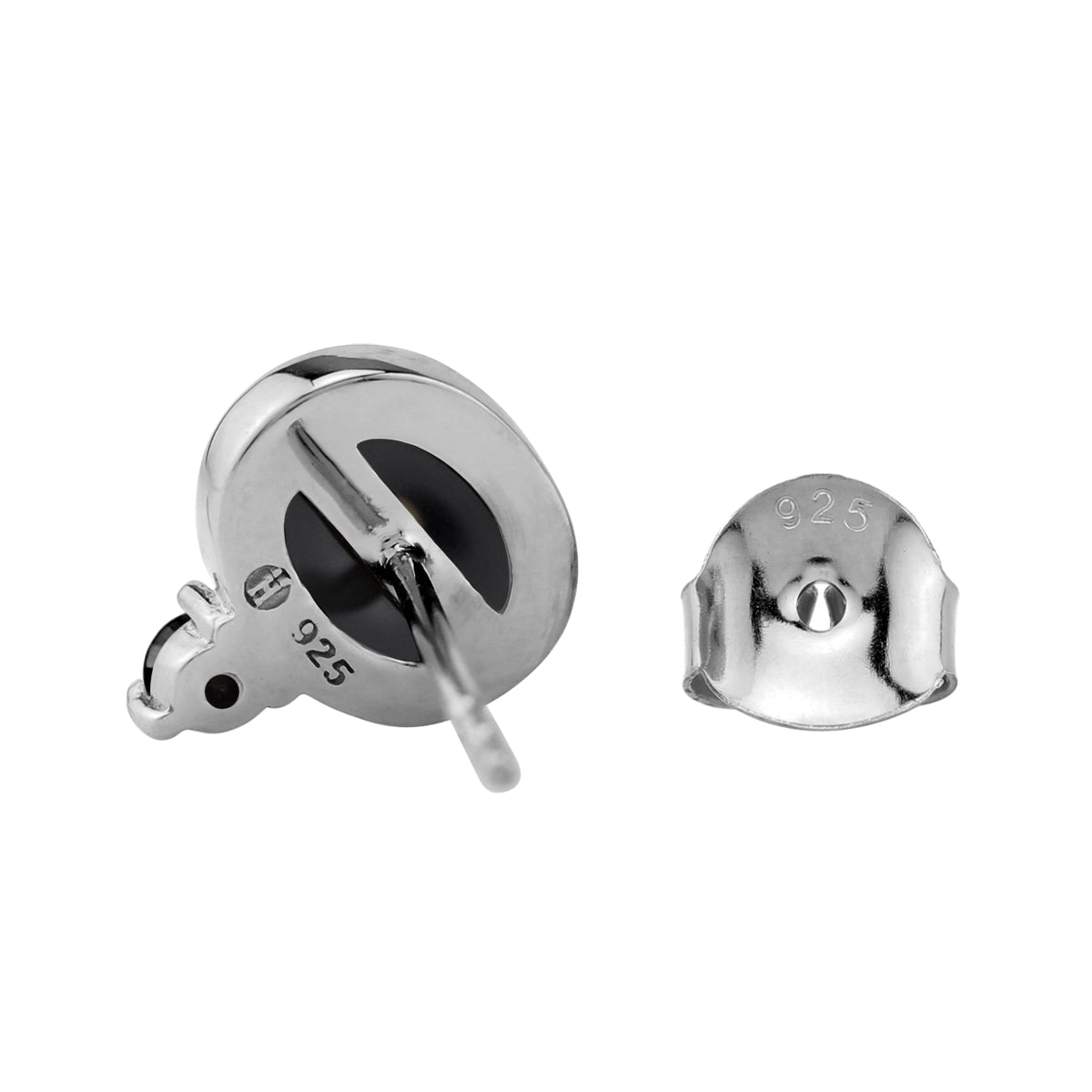 8X6mm Natural Oval Shape Black Onyx White Gold Plated 925 Sterling Silver Business Attire Bezel Set Stud Gemstone Earrings