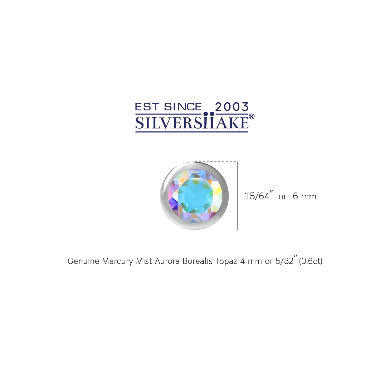 4MM Petite Genuine Round Shape Mercury Mist Aurora Borealis (AB) Topaz 925 Sterling Silver Bezel Set Stud Gemstone Earrings for Second or Third Hole Unisex Jewelry for Women or Men - Silvershake-store