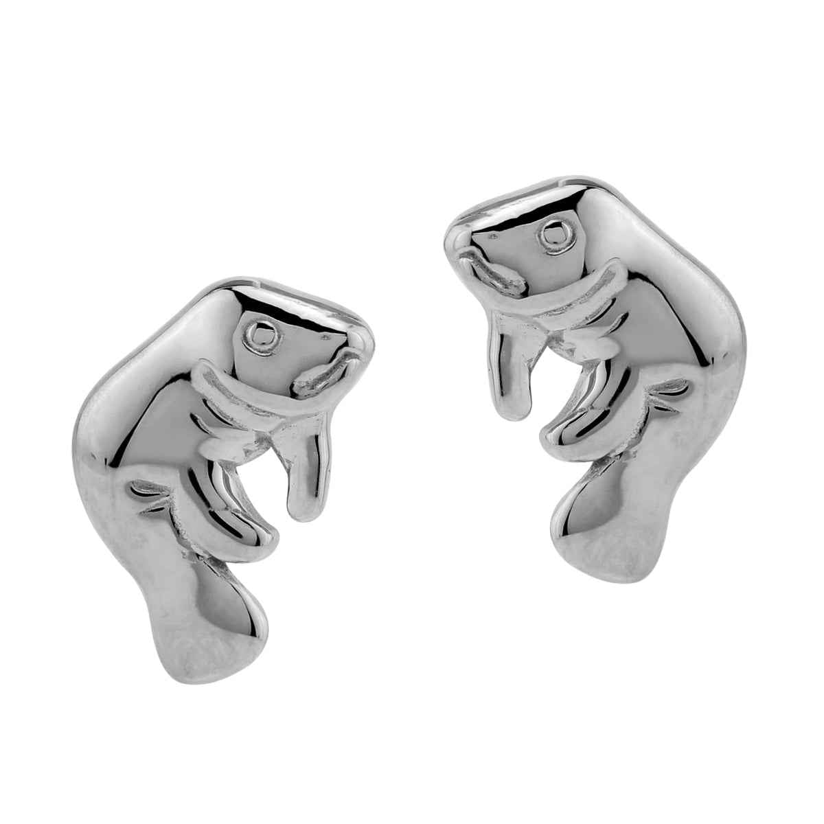 White Gold Plated 925 Sterling Silver Wildlife Manatee Sealife Casual Stud Earrings