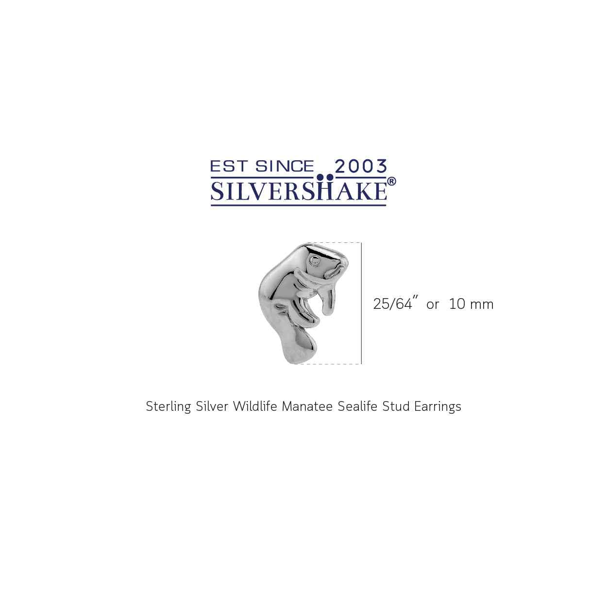 White Gold Plated 925 Sterling Silver Wildlife Manatee Sealife Casual Stud Earrings