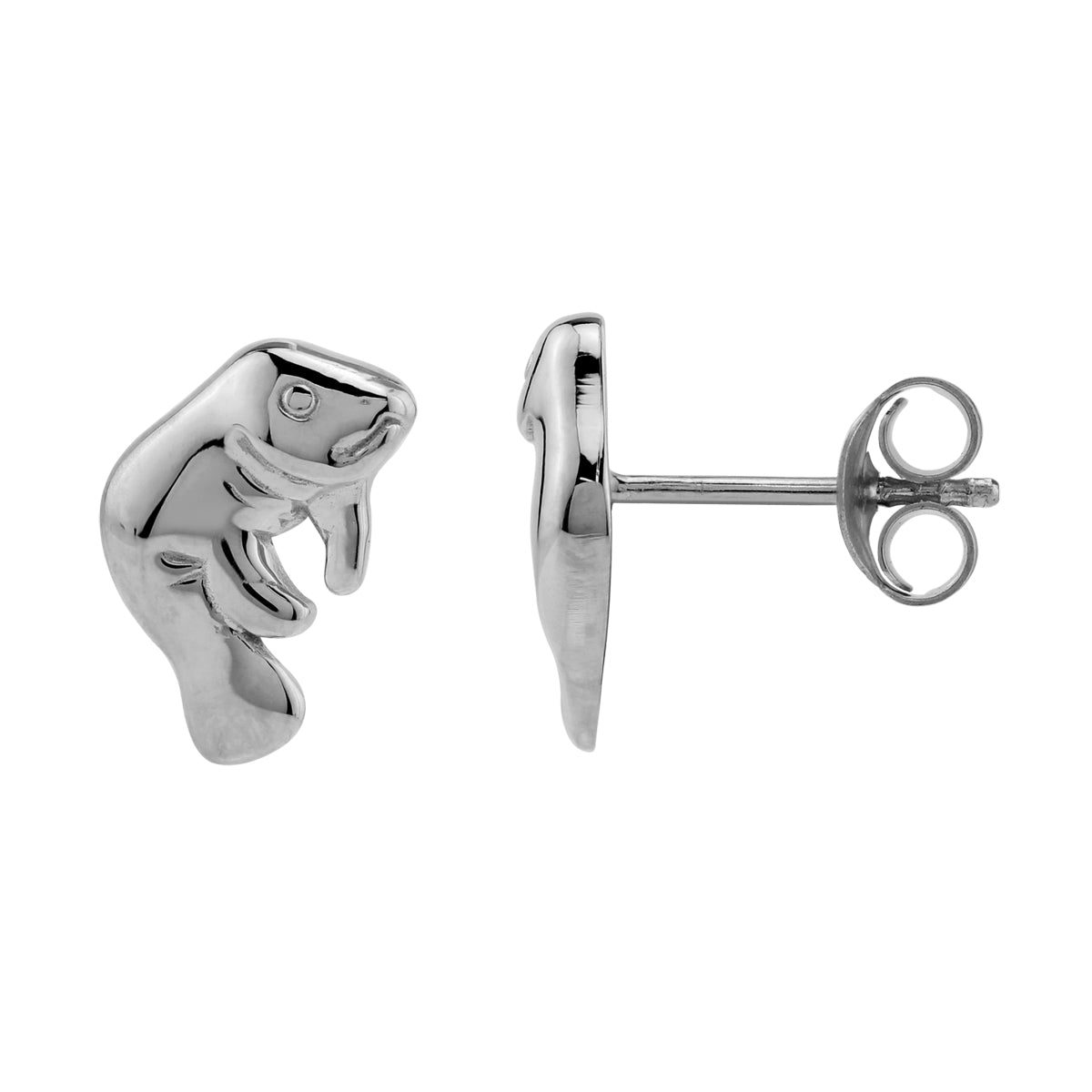 White Gold Plated 925 Sterling Silver Wildlife Manatee Sealife Casual Stud Earrings