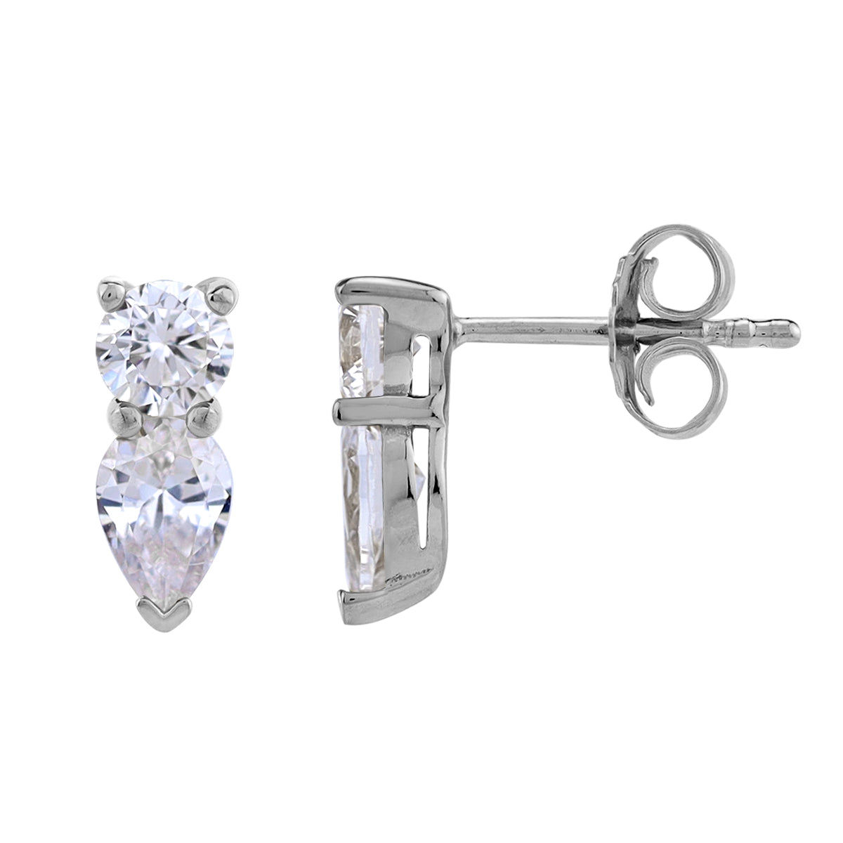 Cubic Zirconia White Gold Plated 925 Sterling Silver Basic Drop Stud Post Earrings