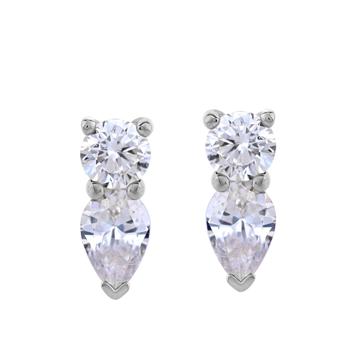 Cubic Zirconia White Gold Plated 925 Sterling Silver Basic Drop Stud Post Earrings