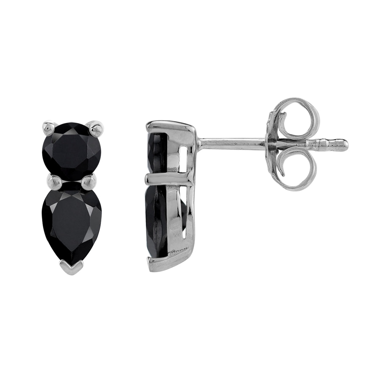 1.64 CTW Natural Black Onyx White Gold Plated 925 Sterling Silver Basic Drop Stud Post Gemstone