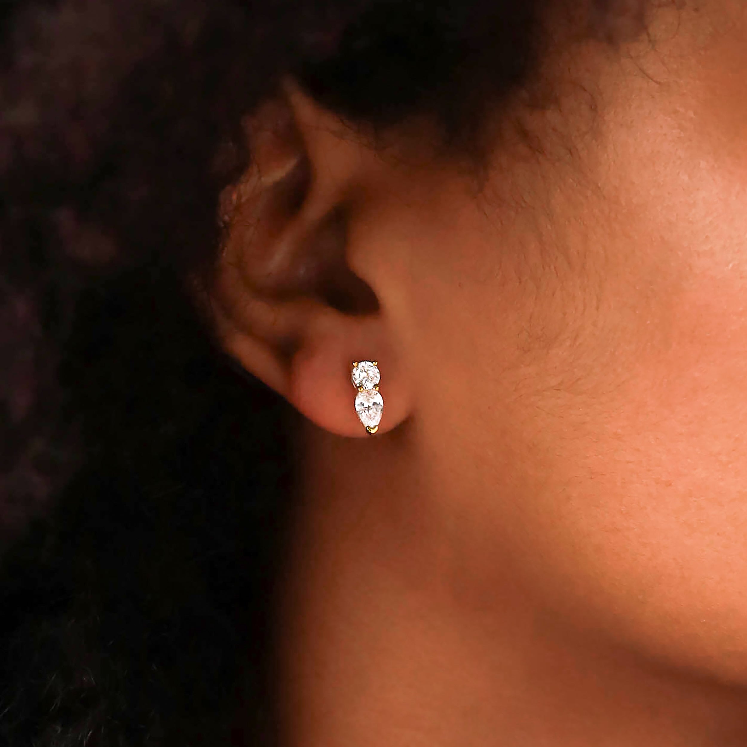 1.64 CTW Natural Black Onyx White Gold Plated 925 Sterling Silver Basic Drop Stud Post Gemstone