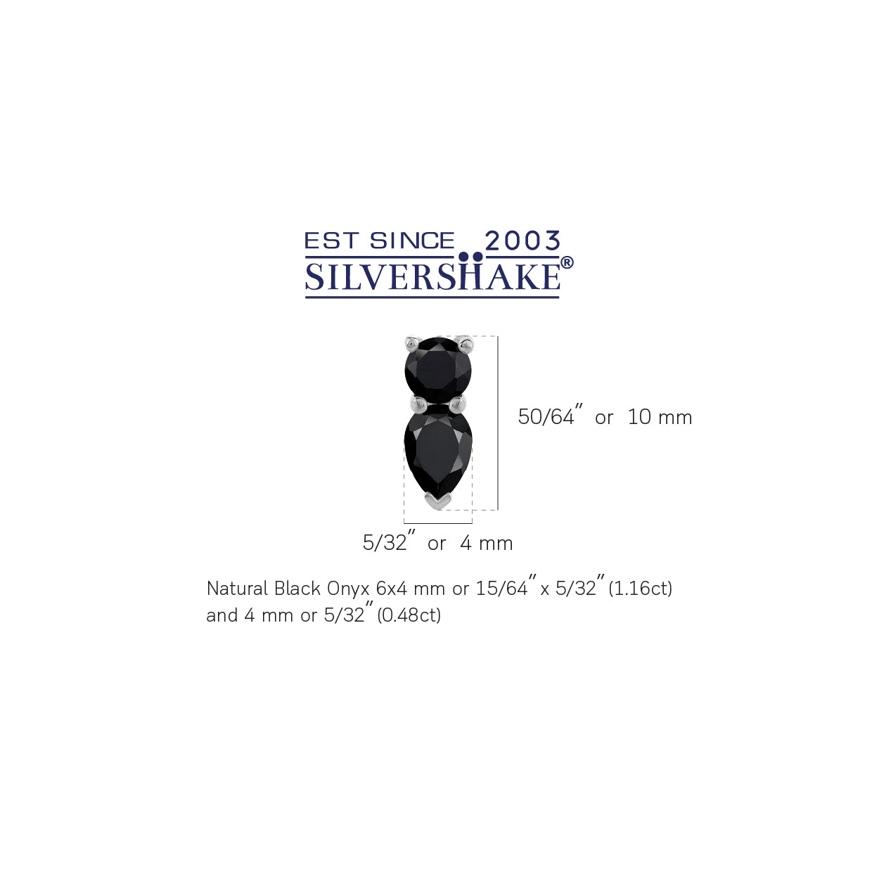 1.64 CTW Natural Black Onyx White Gold Plated 925 Sterling Silver Basic Drop Stud Post Gemstone